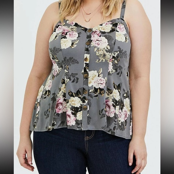torrid Tops - Torrid Grey Floral Challis Fit & Flare Midi Cami